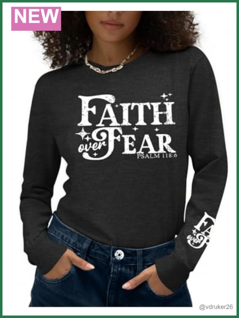 Women's Long Sleeve Graphic Tee Crewneck Soft Cotton Blend Faith T-Shirt